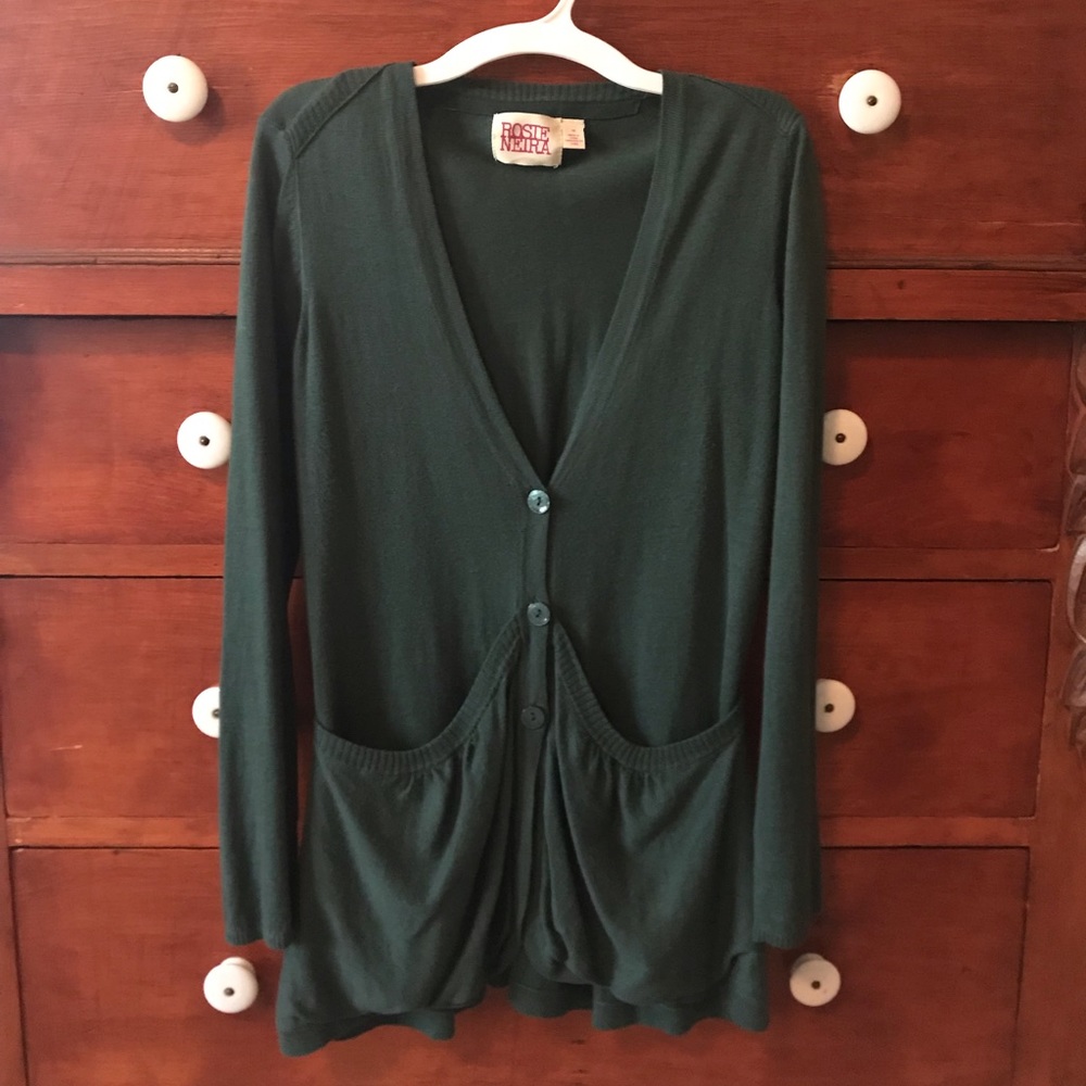 Green Rosie Neira cardigan from Anthropology